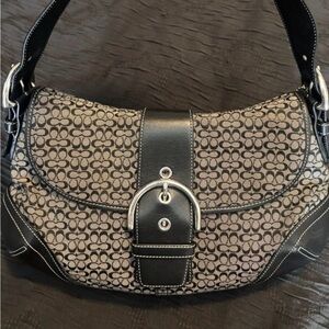 Coach Black and Tan Signature Shoulder Bag